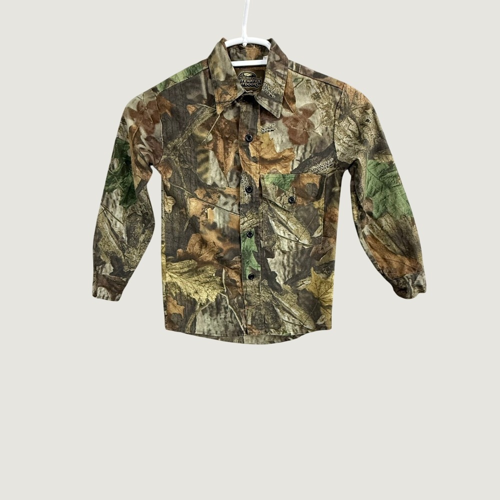 Vintage Whitewater Outdoors Boys Small Advantage Timber Camo Hunting Shirt